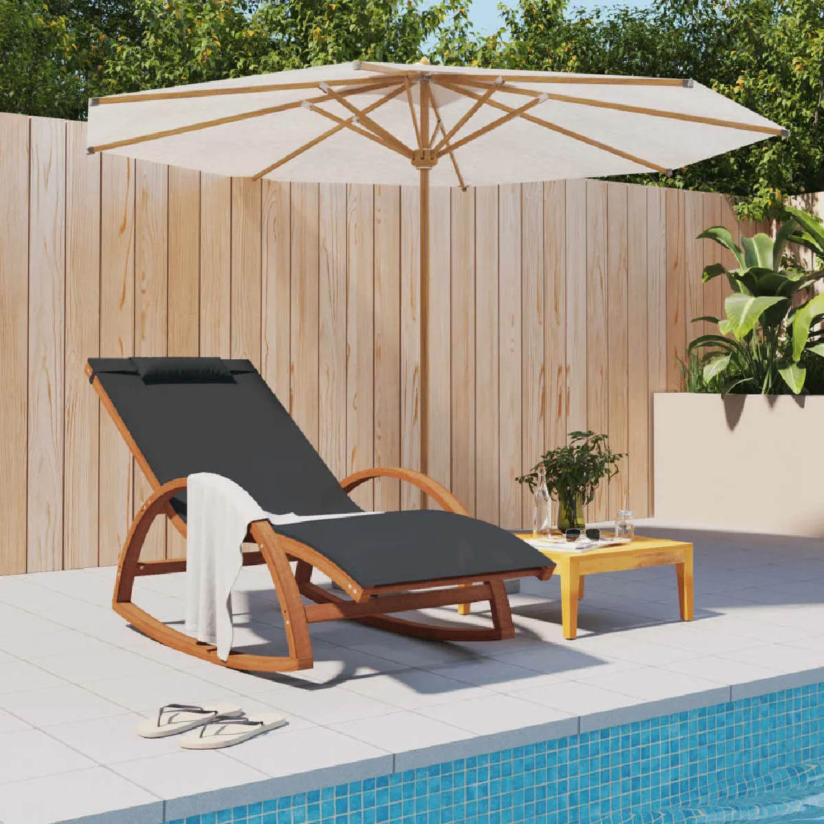 vidaXL Chaise à bascule Bois de peuplier - vue 2
