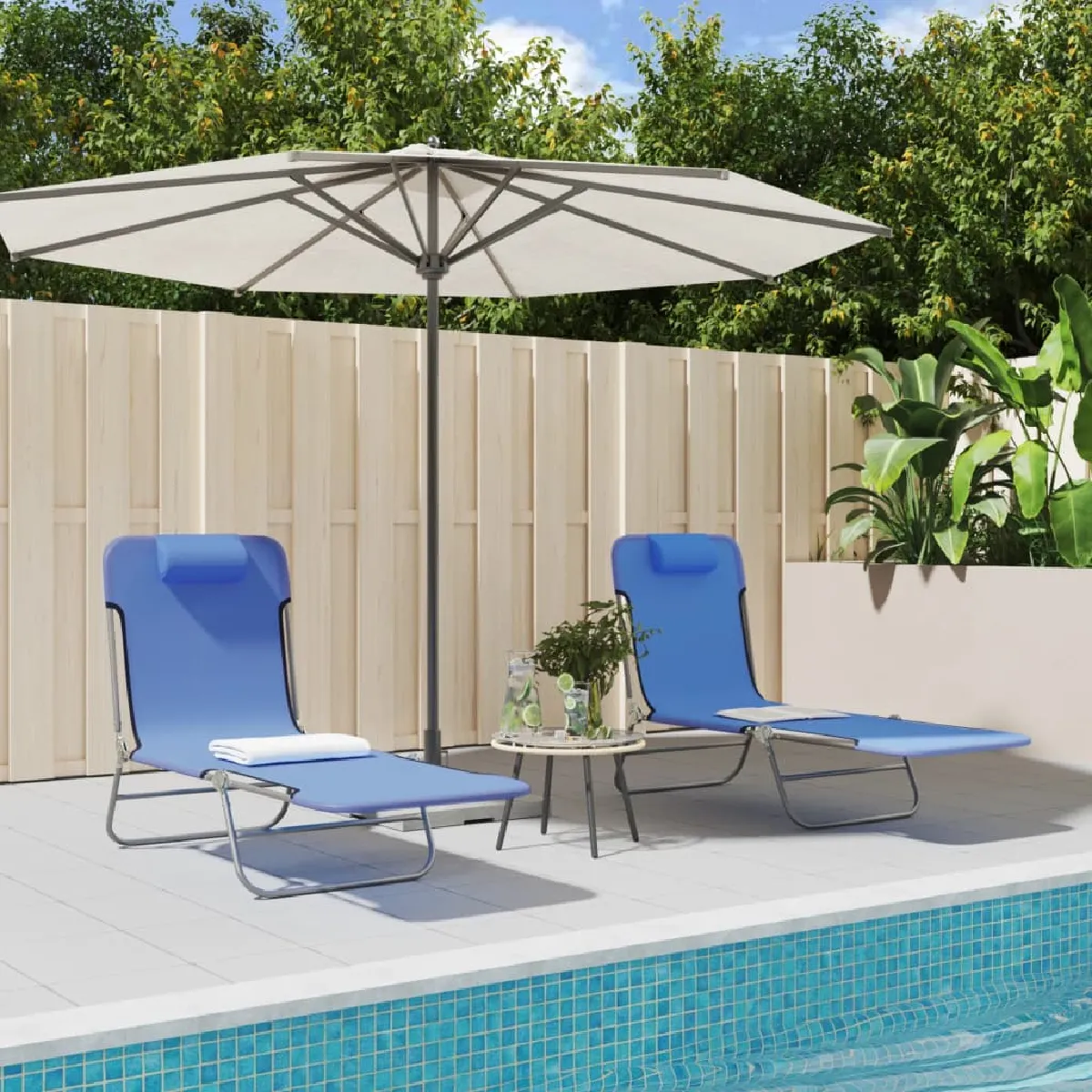 VIDAXL - Lot de 2 Chaises Longues Pliables - Acier - Bleu - Image 3