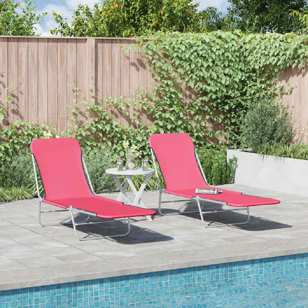 Vidaxl Rose Chaises Longues Pliables Lot De 2 Acier Et Tissu 310345 - Image 3