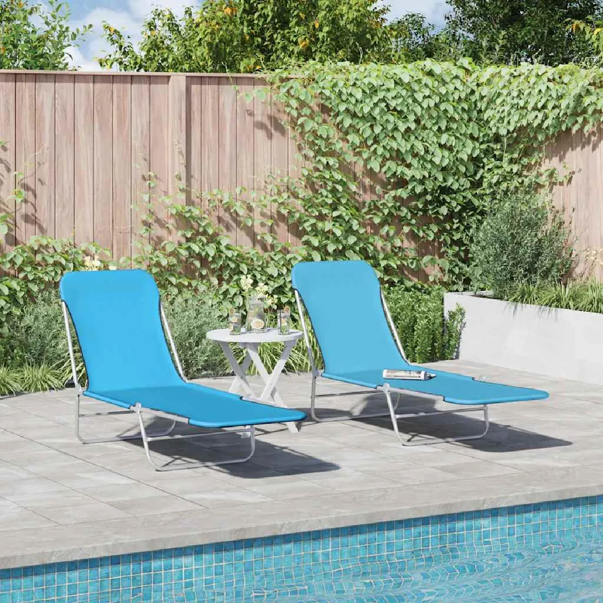 Non Communiqué Bleu Chaises Longues Pliables Lot De 2 Acier Et Tissu - Image 3