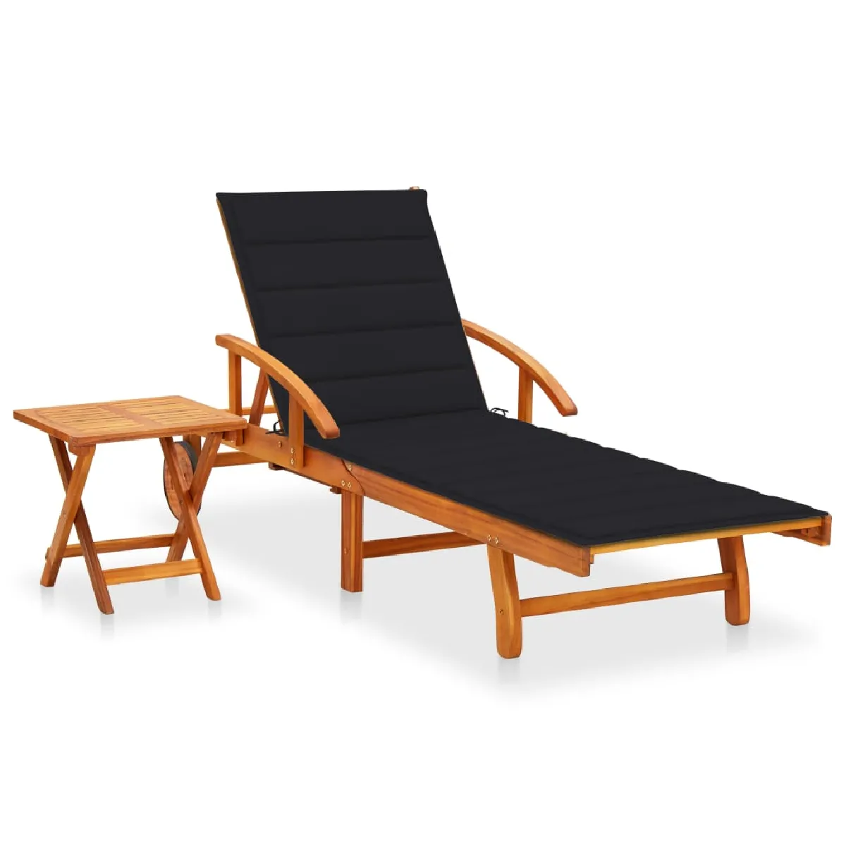 Vidaxl chaise longue avec table bois d'acacia - vue 2
