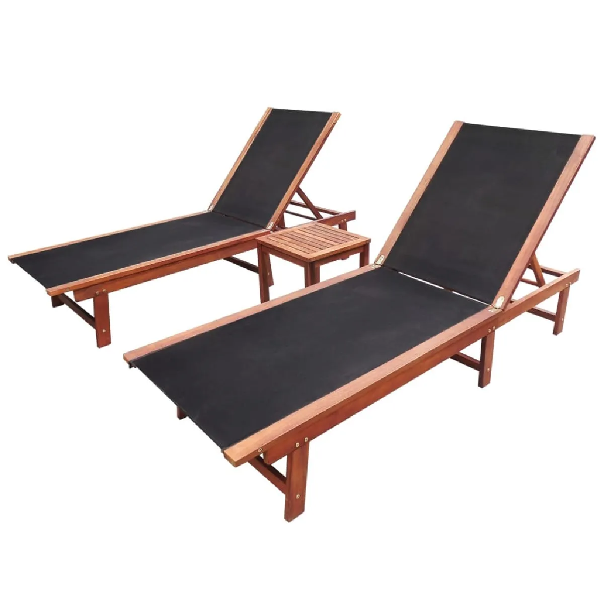 vidaXL Lot de 2 Chaises Longues et Table Bain de Soleil Transat de Terrasse Siège de Jardin Patio Extérieur Bois 273752 - vue 2