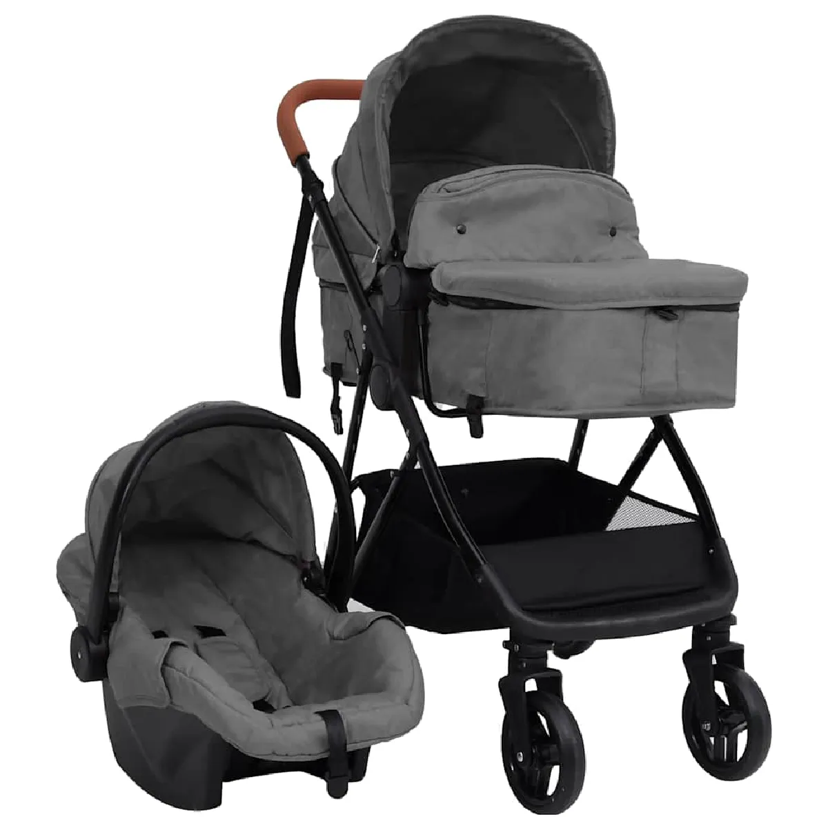 Vidaxl Gris/Clair/Noir Poussette Pour Bébé 3 En 1 Et Acier - Image 3