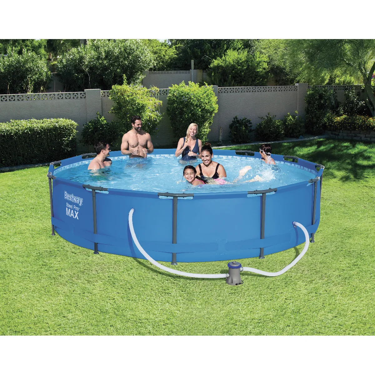 Kit Piscine hors sol tubulaire BESTWAY Steel Pro Max™ 457 x 107 cm Ronde Avec pompe de filtration échelle + bâche