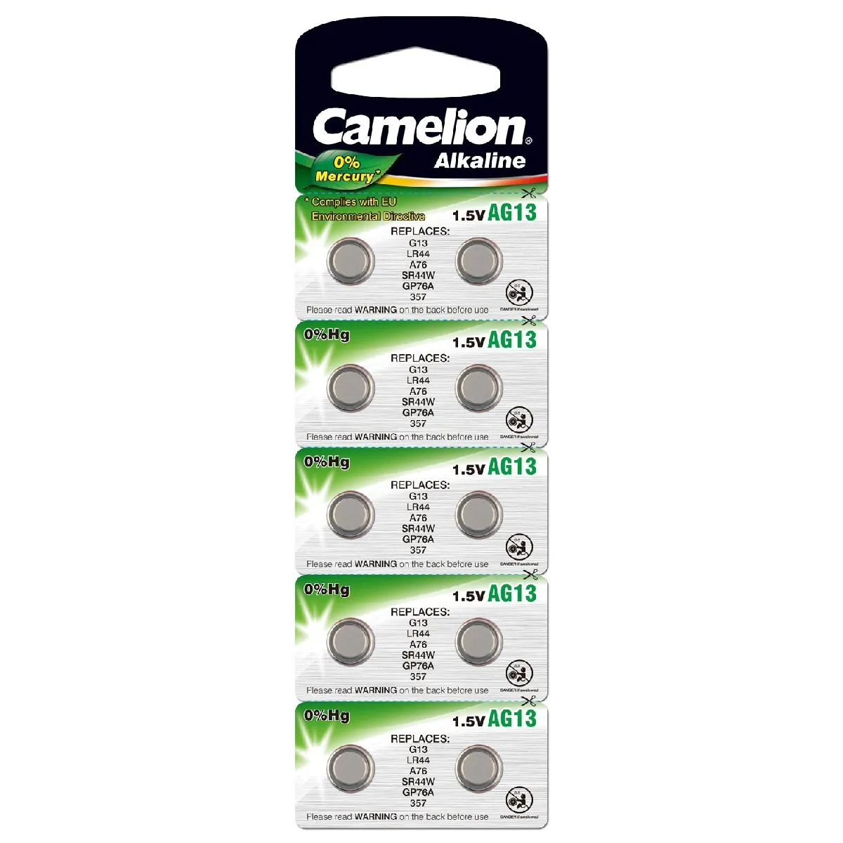 CAMELION  Piles bouton alcalines AG13/LR44 - Pack de 10
