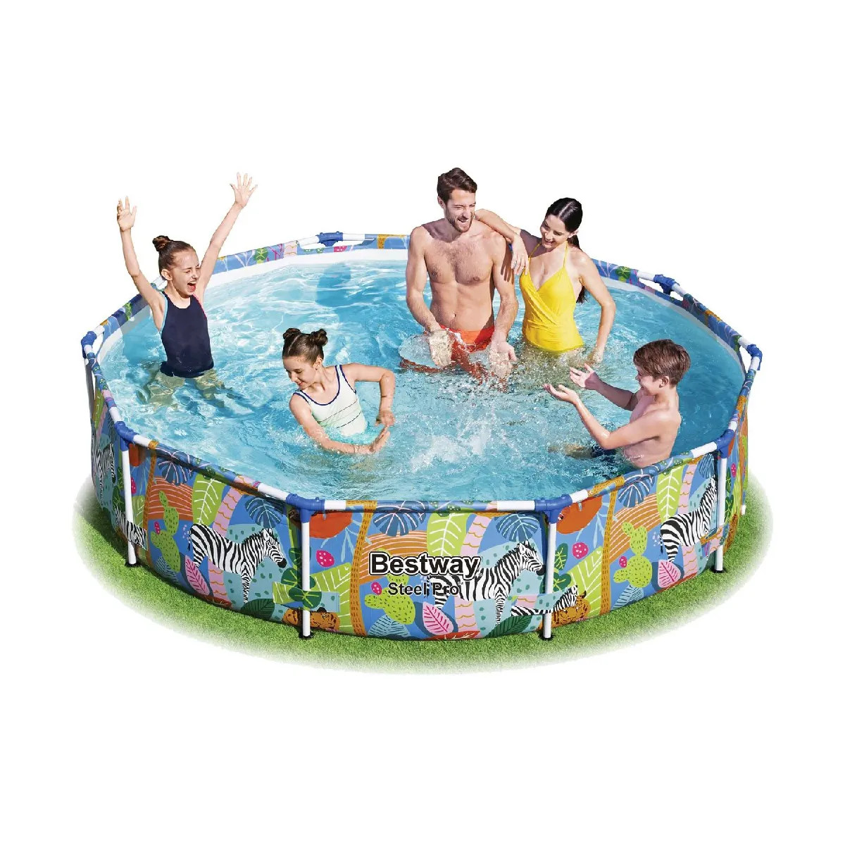 Piscine tubulaire ronde Jungle - Diam. 305 x H. 66 cm - Bleu