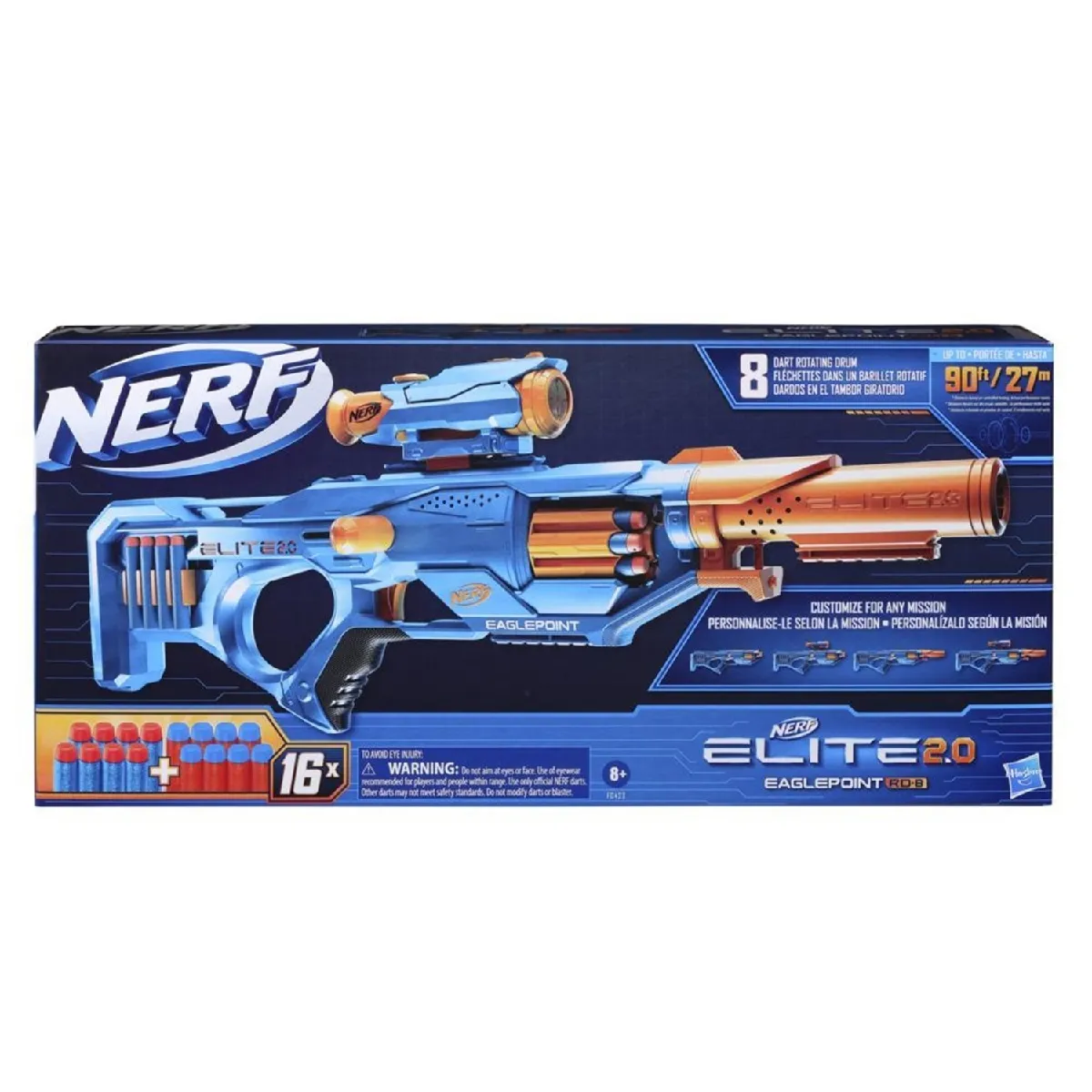 Nerf Elite 2.0 blaster à fléchettes Eaglepoint RD 8 barillet 8 fléchettes viseur et canon Nerf 16 fléchettes Elite mécanisme à verrou - vue 7