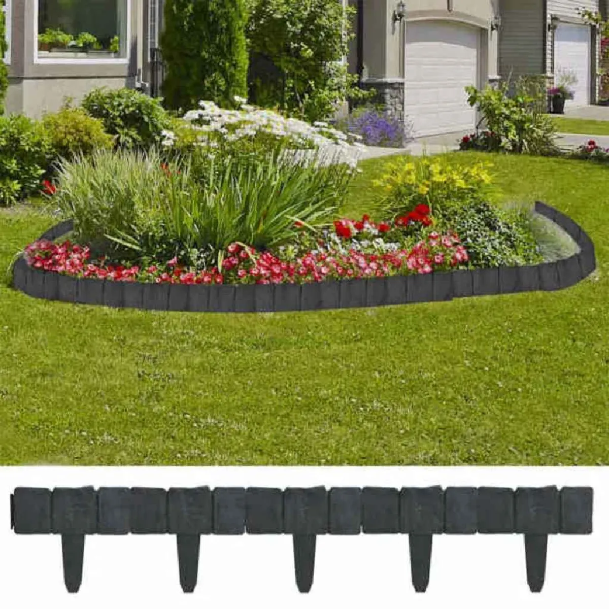 vidaXL Clôture de jardinpelouse Plastique Aspect de pierre 41 pcs 10m - vue 2
