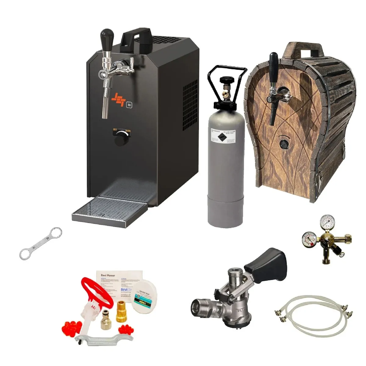 Set Complet Zapfanlage JET 30 Bière Valise Refroidisseur 35L/h Fût Bois Kit Nettoyage
