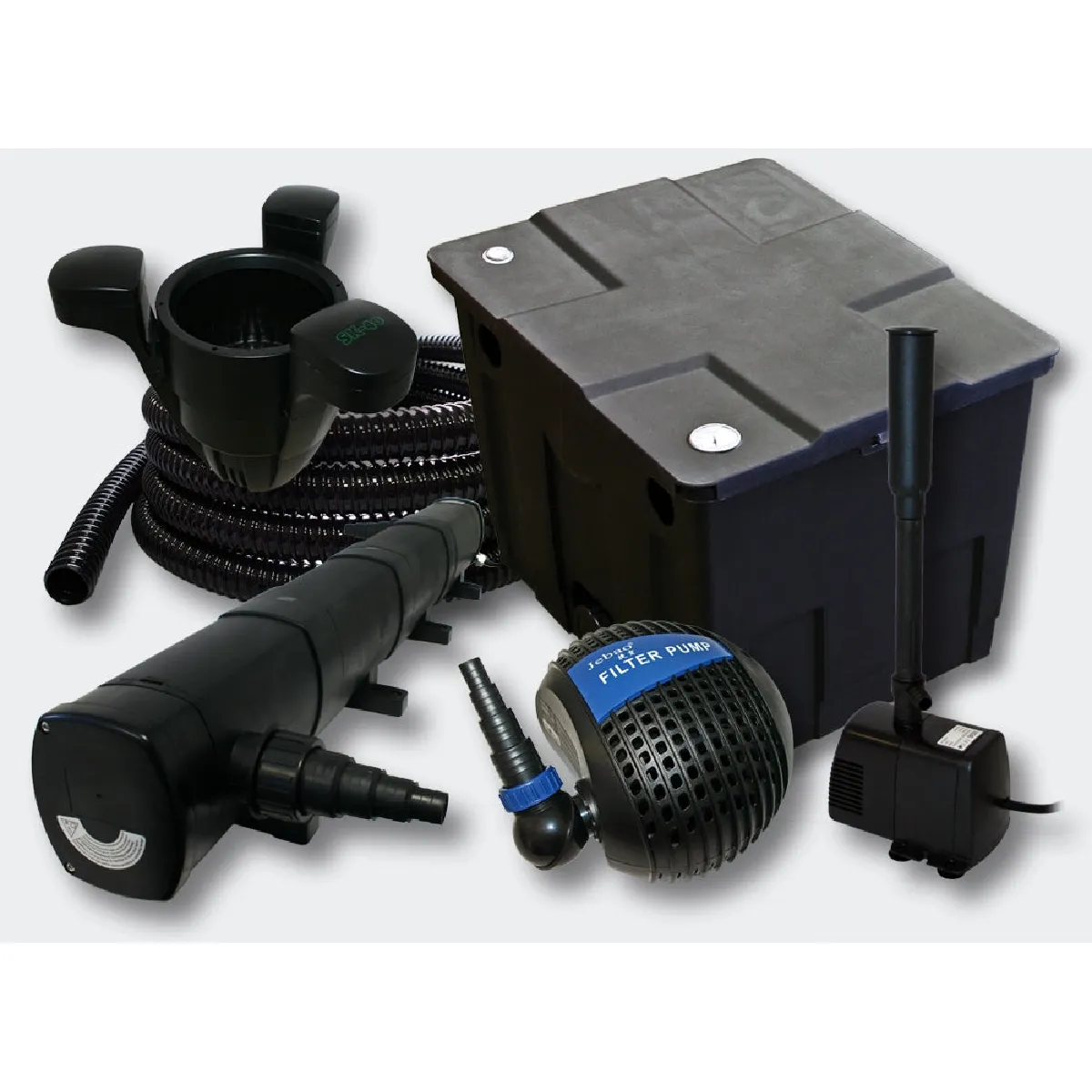 Comparer les prix de Kit de filtration de bassin 12000l UVC 72 Watts Pompe Skimmer Fontaine 4216494