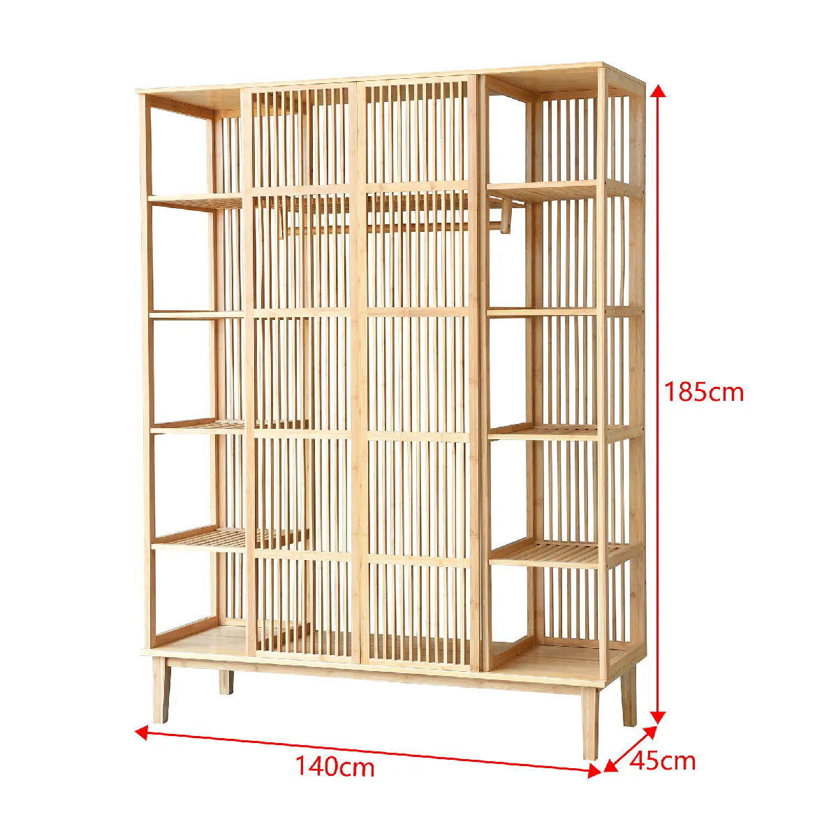 en.casa] Portant à Vêtements pour Enfant Garde-Robe Ouvert avec Barre de Penderie Surface de Rangement pour Chaussures Accessoires Bambou 126 x 73 x 42 cm Naturel
