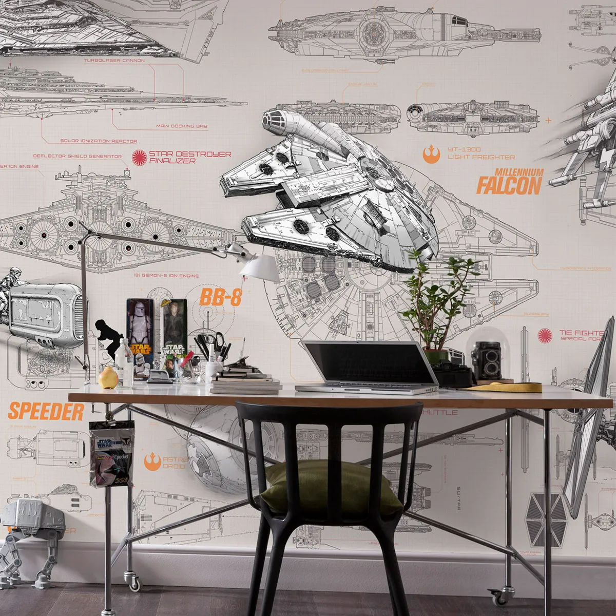 Papier peint panoramique Star Wars beige, orange, l.368 x H.254 cm