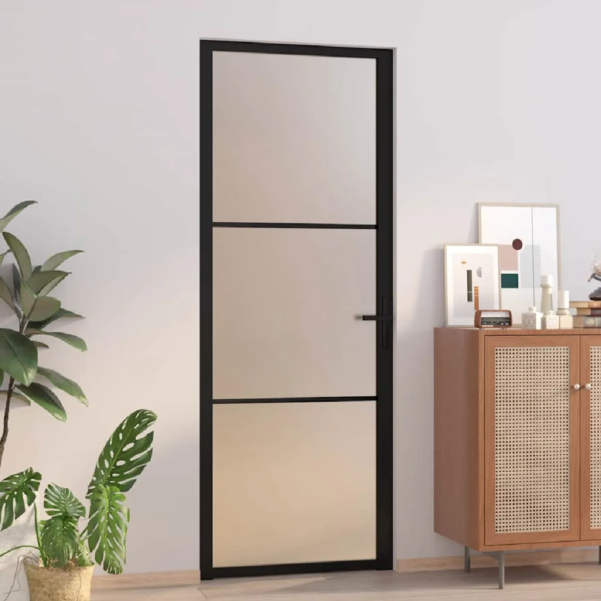 Vidaxl Porte intérieure 76x2015 cm Noir Verre mat et aluminium 350552
