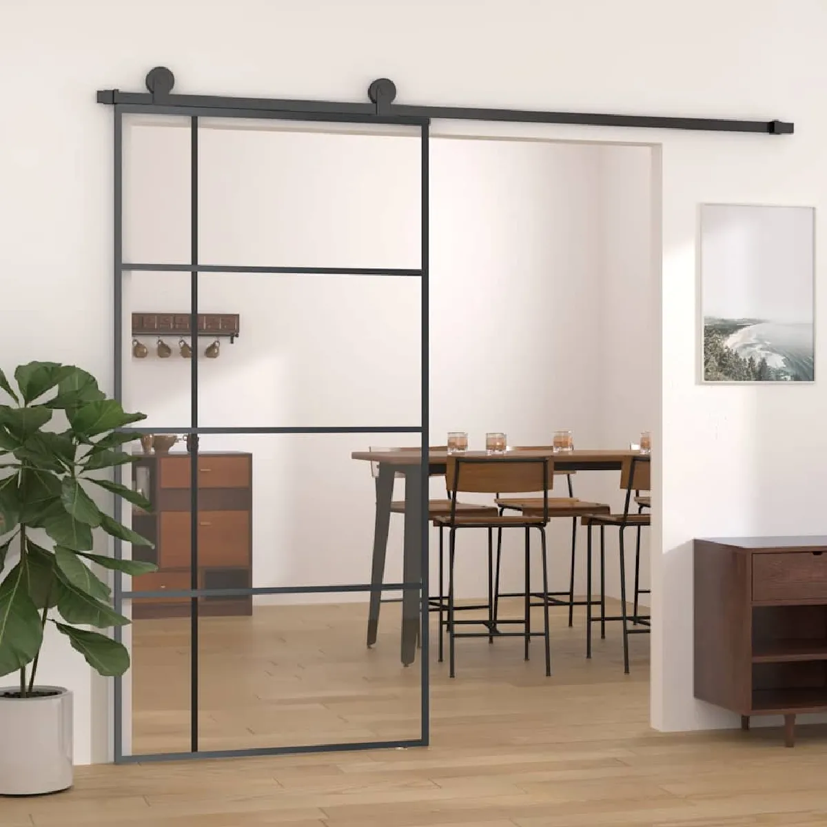 vidaXL Porte coulissante 102,5x205 cm Verre et Aluminium - Noir