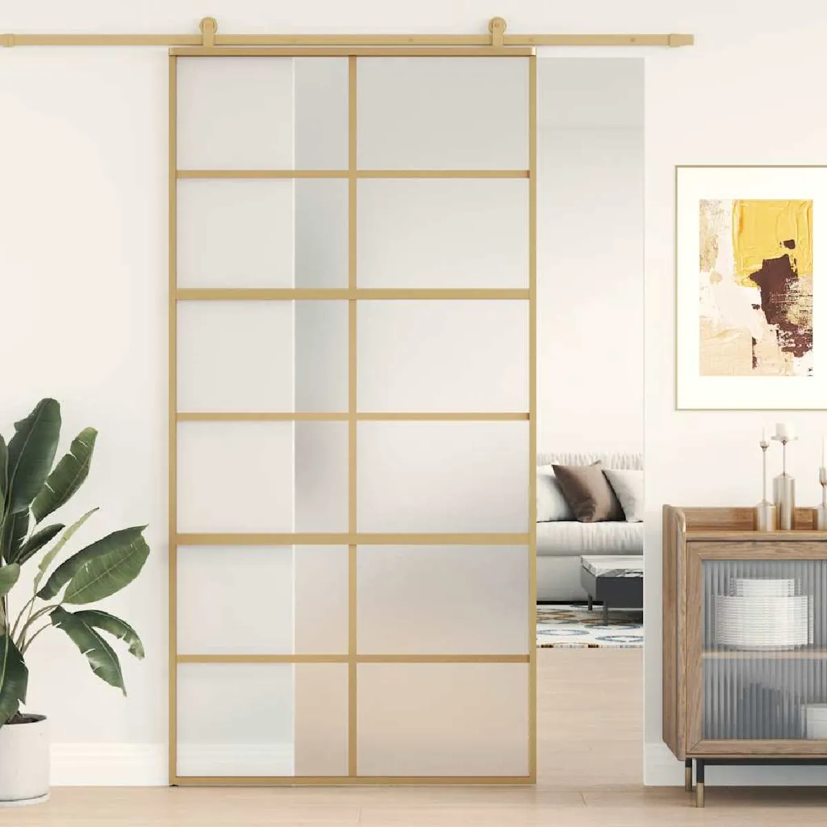 vidaXL Porte coulissante 102 5x205 cm Doré - vue 7