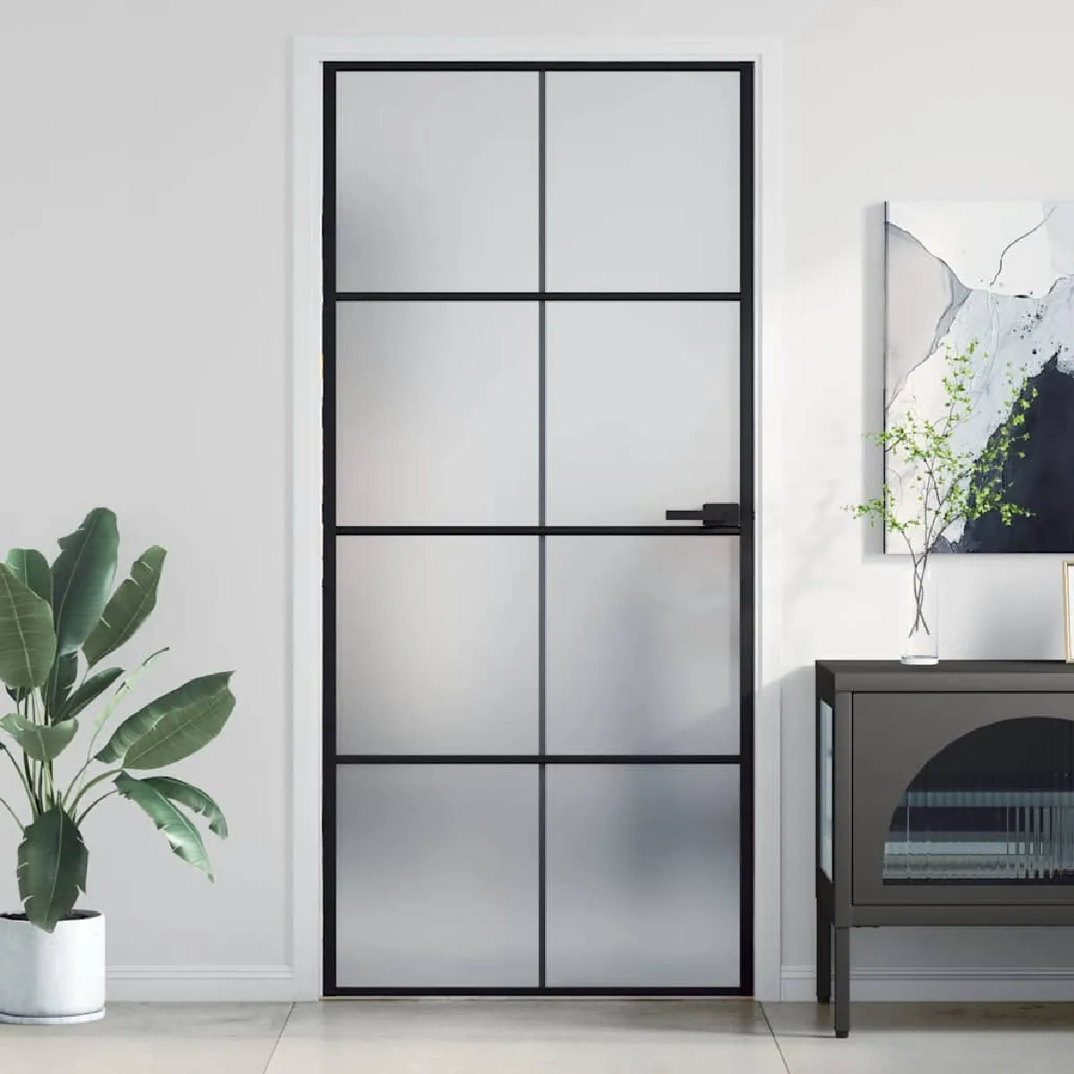 Vidaxl Porte intérieure mince noir 93x2015 cm verre trempé aluminium 155129