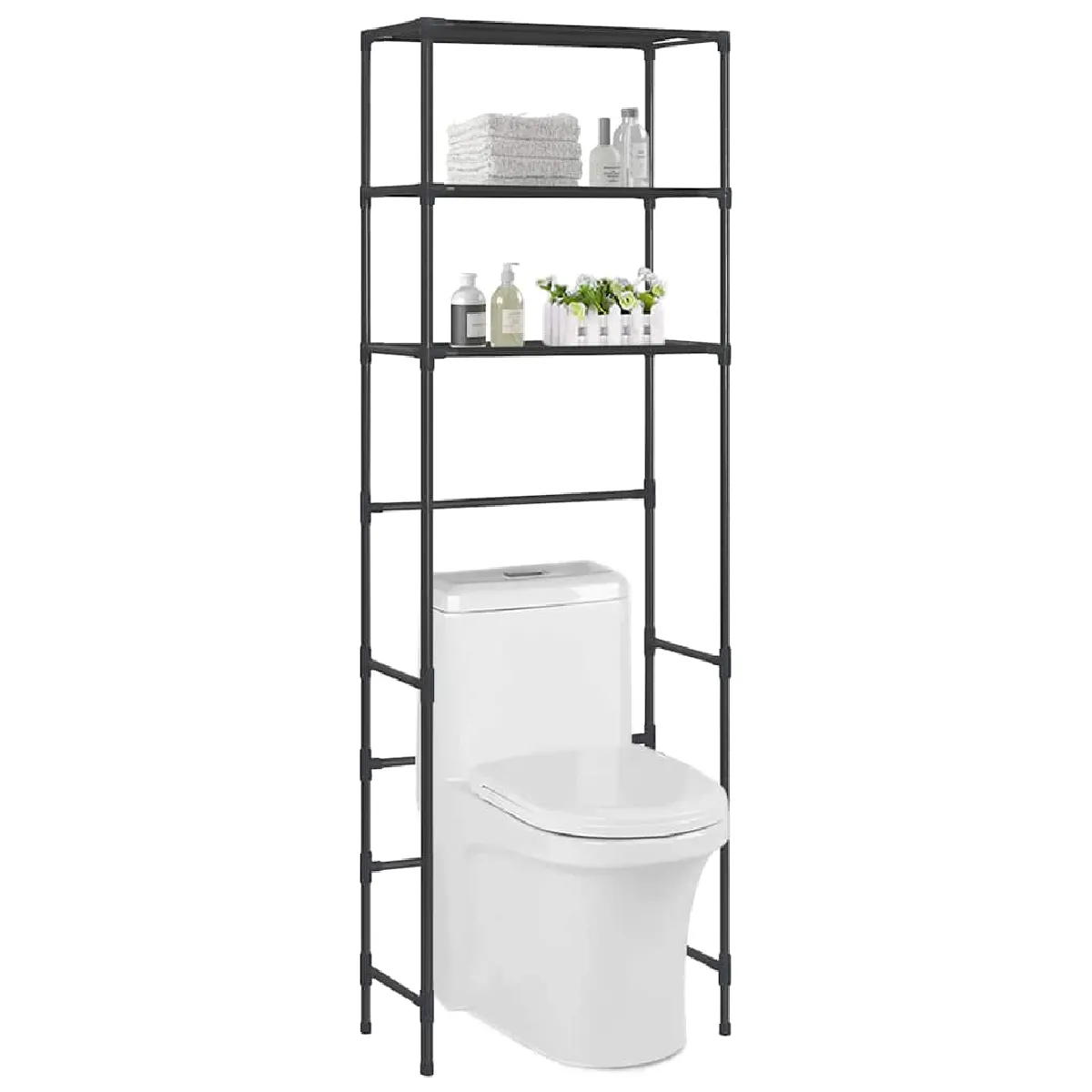 VIDAXL - Support de rangement pour WC - 3 niveaux - Noir - 53x28x169 cm - Image 2