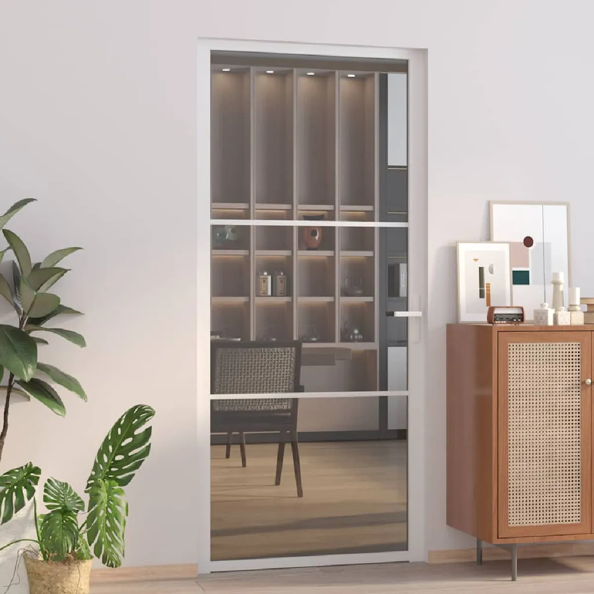 Vidaxl Porte intérieure 93x201,5 Verre ESG/Aluminium Gris - vue 1