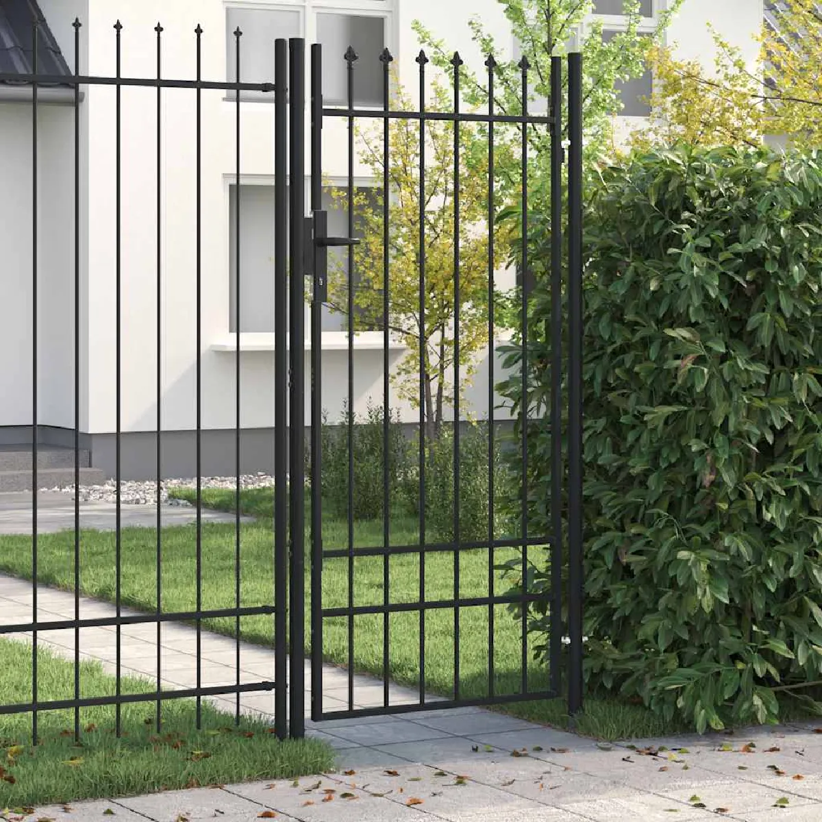 Vidaxl Portail de clôture BOXTEL à une porte avec pointes supérieures acier 1x2 m noir 145746