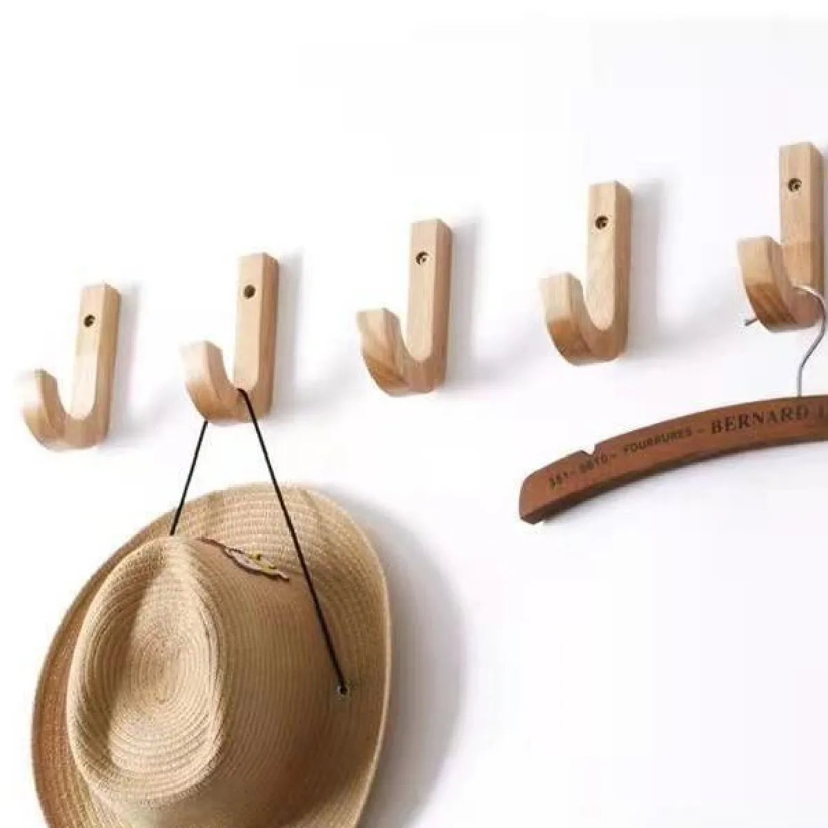 4 Crochets Muraux En Bois Naturel - Adhésifs Sans Perçage - Porte-Manteau Pour Chambre, Salon