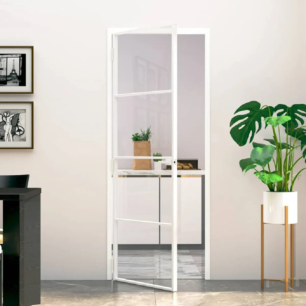 vidaXL Porte intérieure 76x201 5 cm Verre et aluminium - vue 6