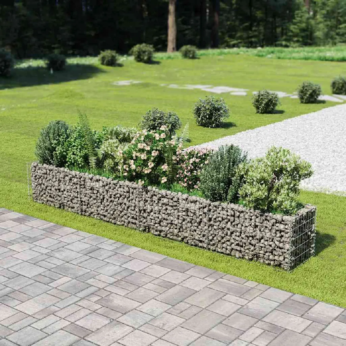 vidaXL Lit Surélevé à Gabion Acier Galvanisé 360x50x50 cm Jardinière 143561 - vue 2
