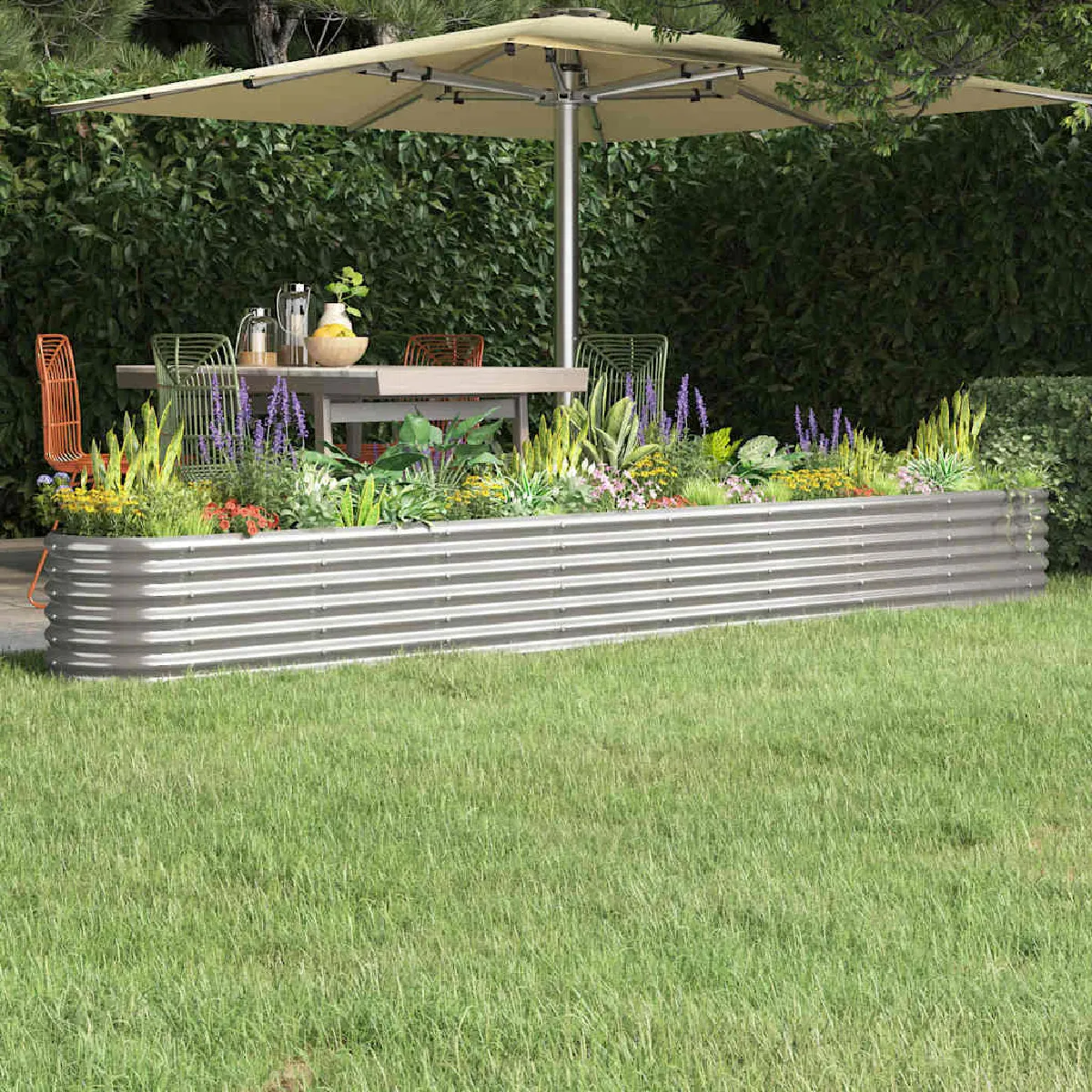 Non Communiqué Gris Lit Surélevé De Jardin Acier Enduit De Poudre Argenté - Image 3