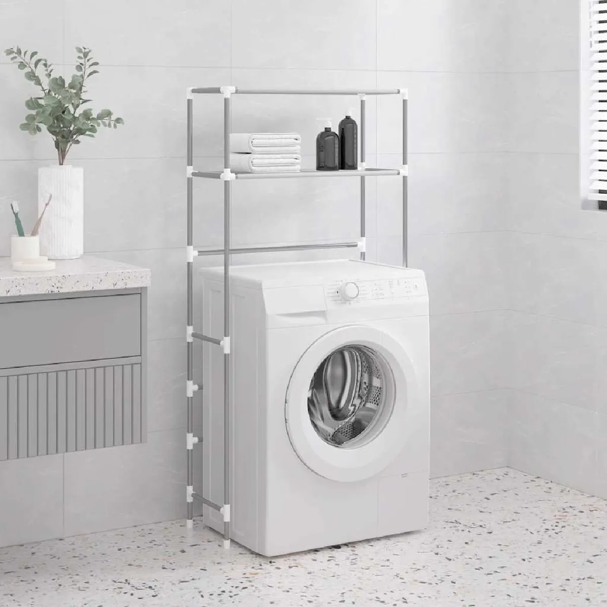 VIDAXL - Support de rangement pour machine à laver - 2 niveaux - Gris - Image 2