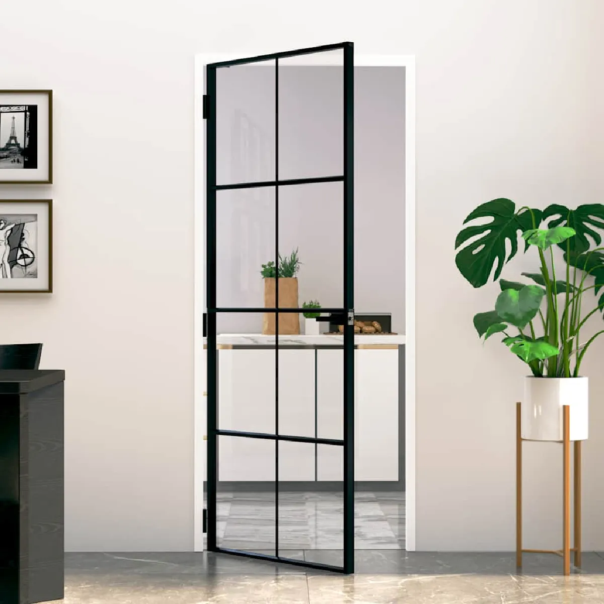 Vidaxl Porte intérieure verre aluminium fin - Noir - 83x201,5 cm