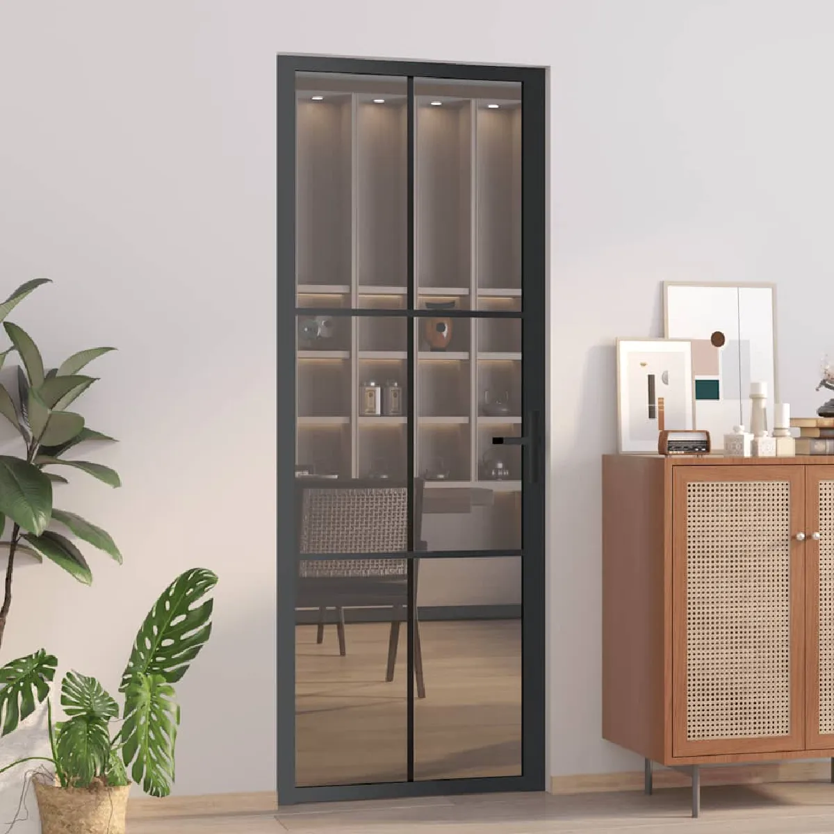Vidaxl Porte intérieure - 76x201,5 cm Noir Verre ESG et aluminium