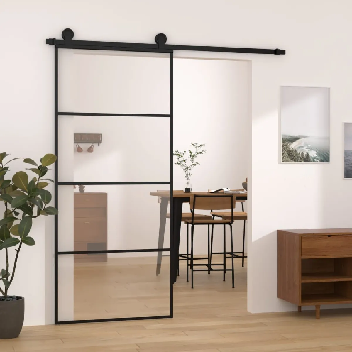 VidaXL Porte coulissante ESG 90x205 cm Verre aluminium - vue 2
