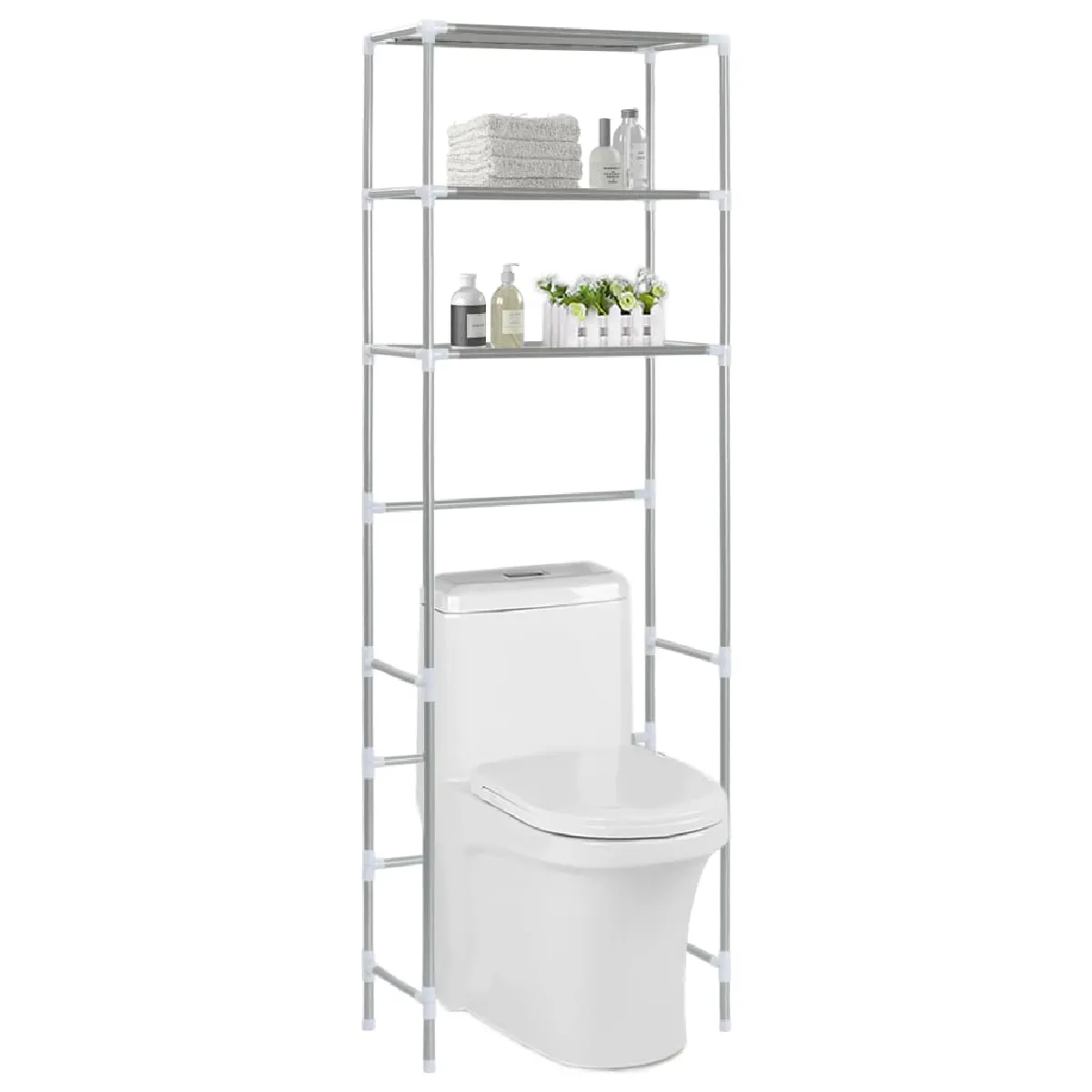 Vidaxl Gris Support De Rangement 3 Niveaux De Toilette Argenté 53X28x169 Cm - Image 3