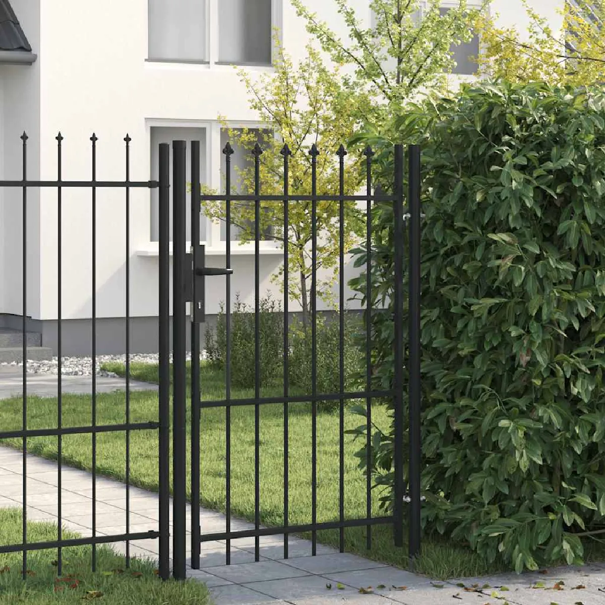 Vidaxl Portail de clôture BOXTEL à une porte avec pointes supérieures acier 1 x 15 m noir 146034