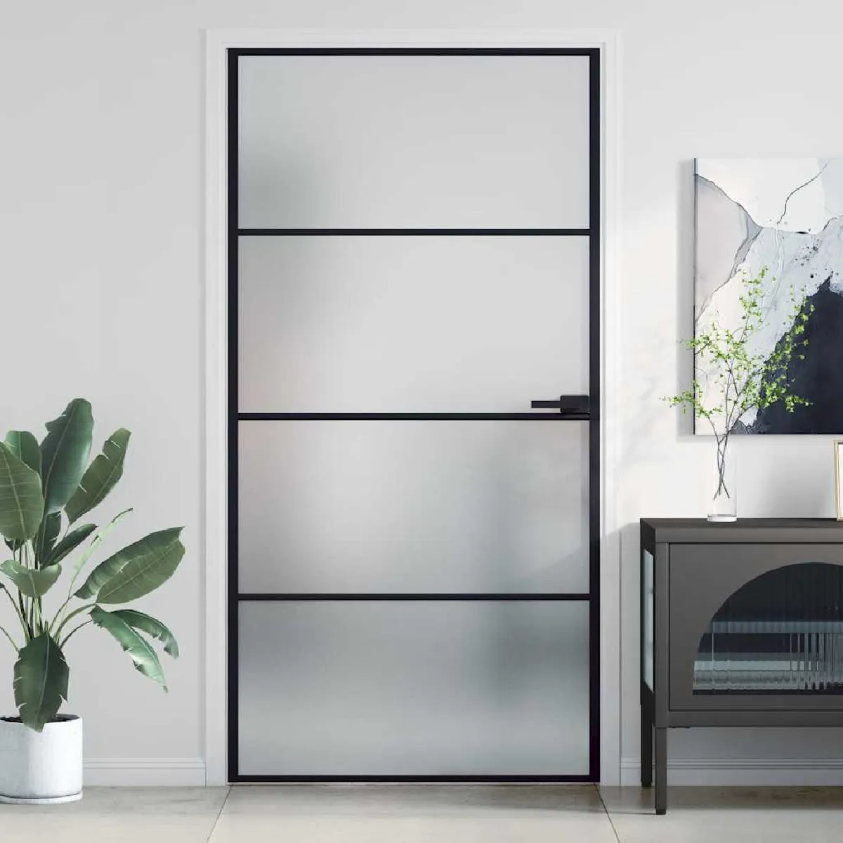 Vidaxl Porte intérieure verre trempé aluminium - Noir - 102,5x201,5 cm