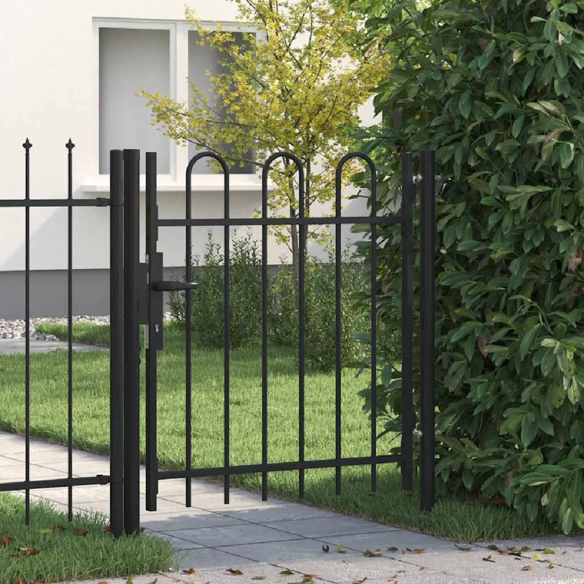 Vidaxl Portail de clôture BOXTEL à porte simple avec arc en haut acier 1x1 m noir 146029