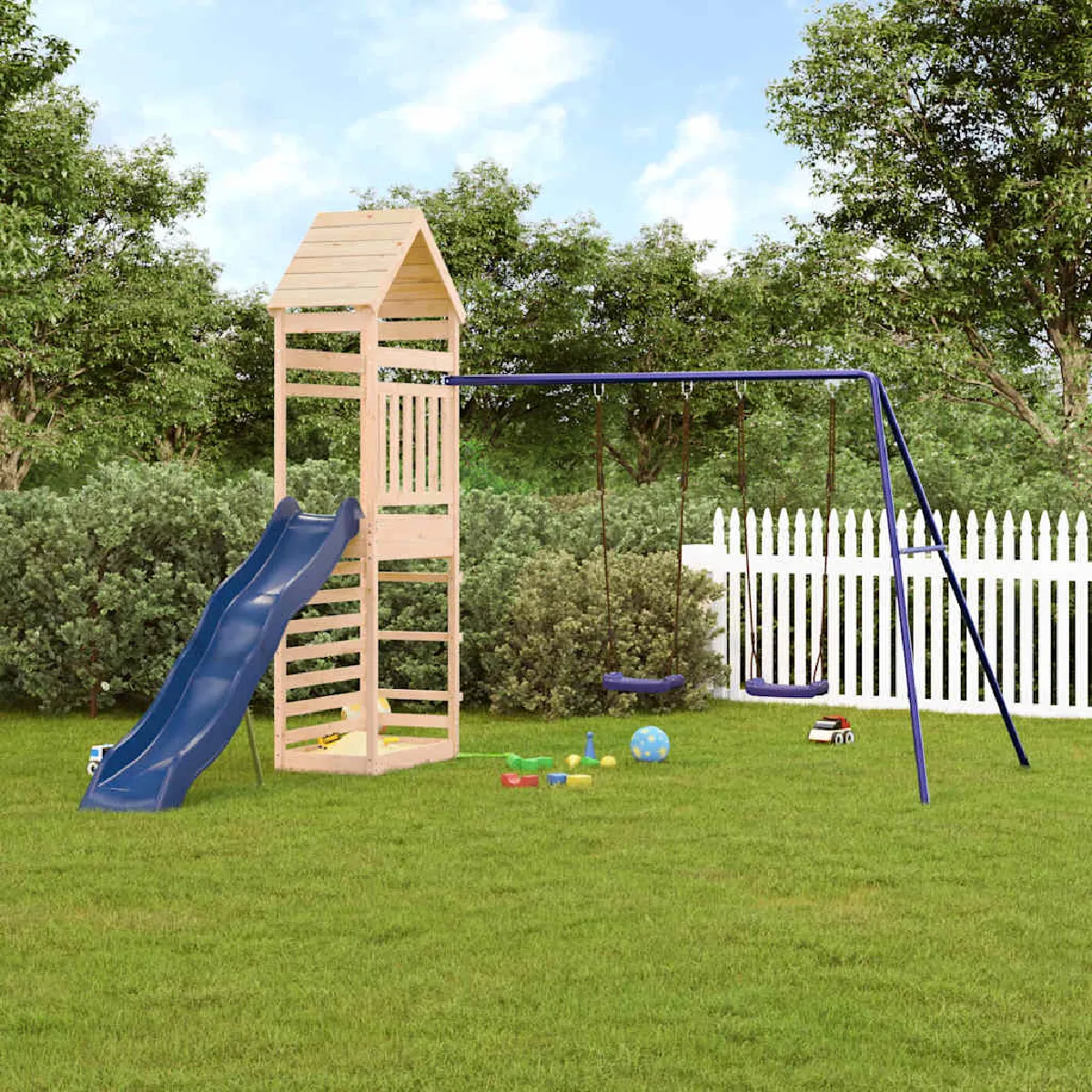 vidaXL Aire de jeux en bois de pin massif avec toboggan - vue 2