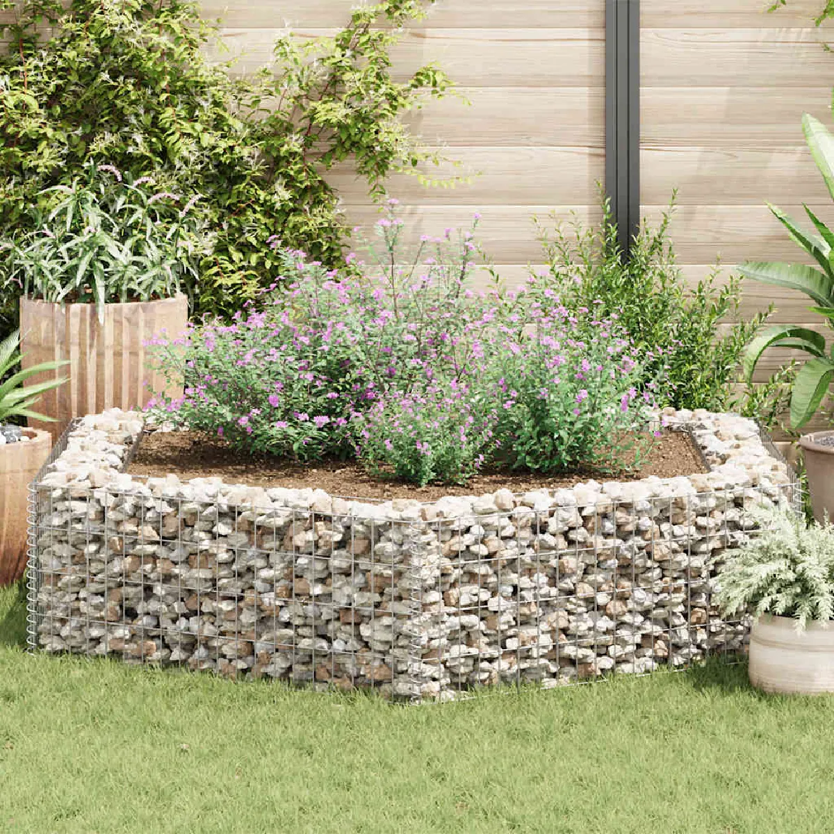 vidaXL Lit à Gabion Hexagonale 200x173x40 cm