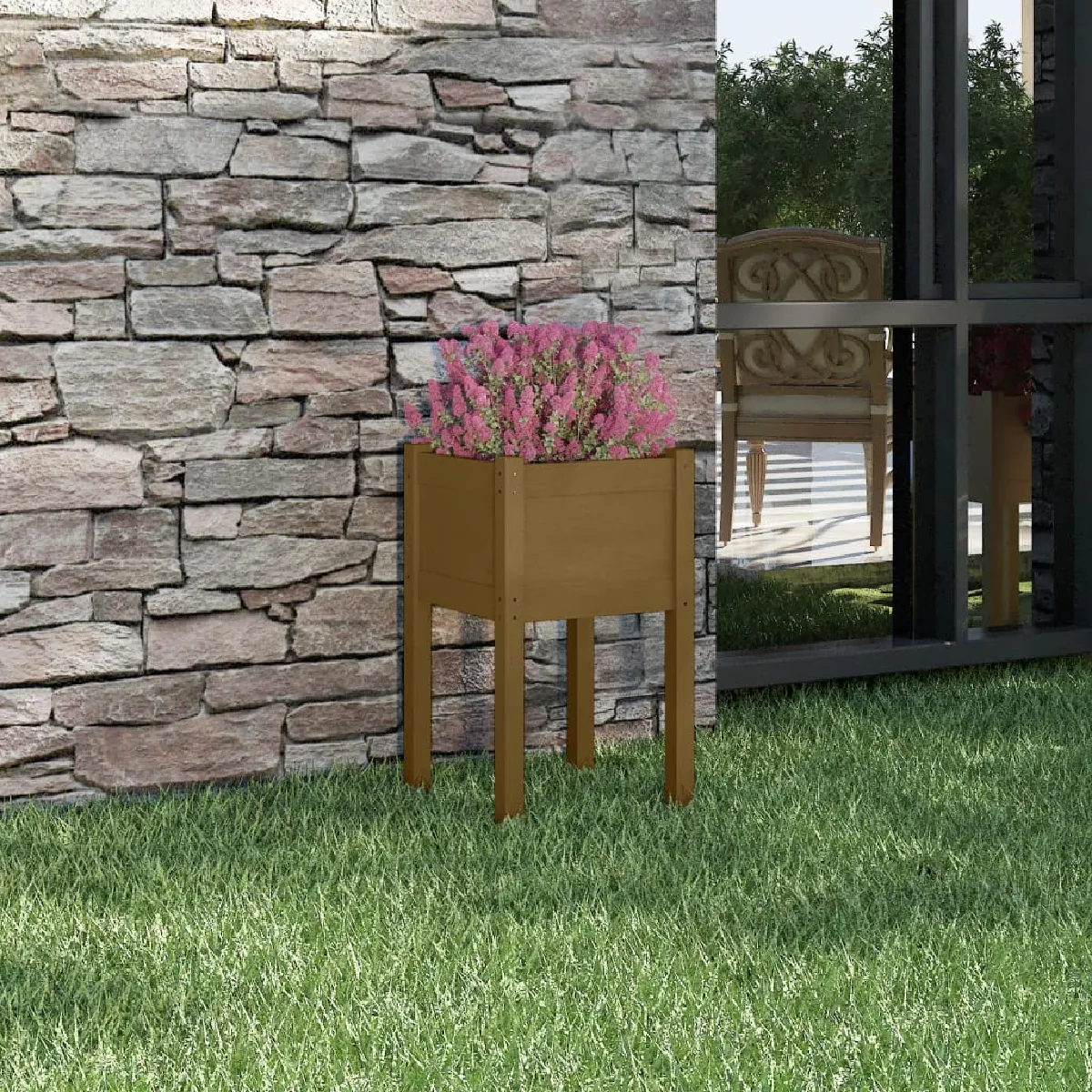 vidaXL Jardinière extérieure 40x40x70 cm Pin massif - vue 2