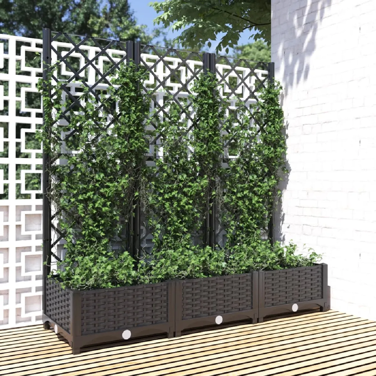 VidaXL Jardinière avec treillis - Noir