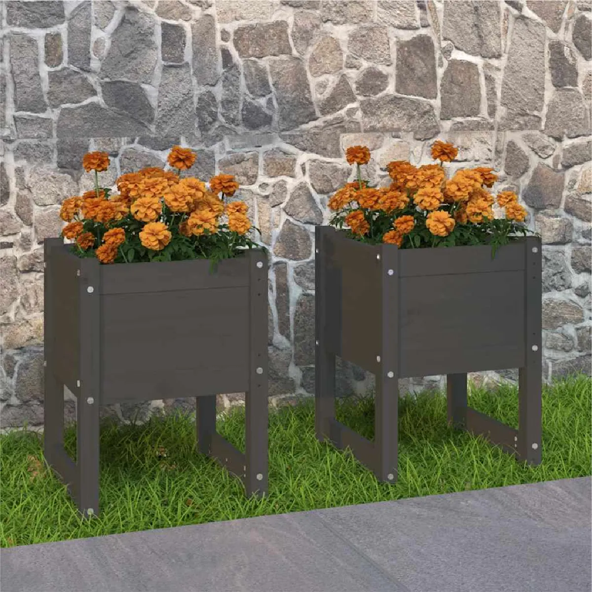 Non Communiqué Gris Jardinières 2 Pcs 40X40x52,5 Cm Bois Massif De Pin - Image 3