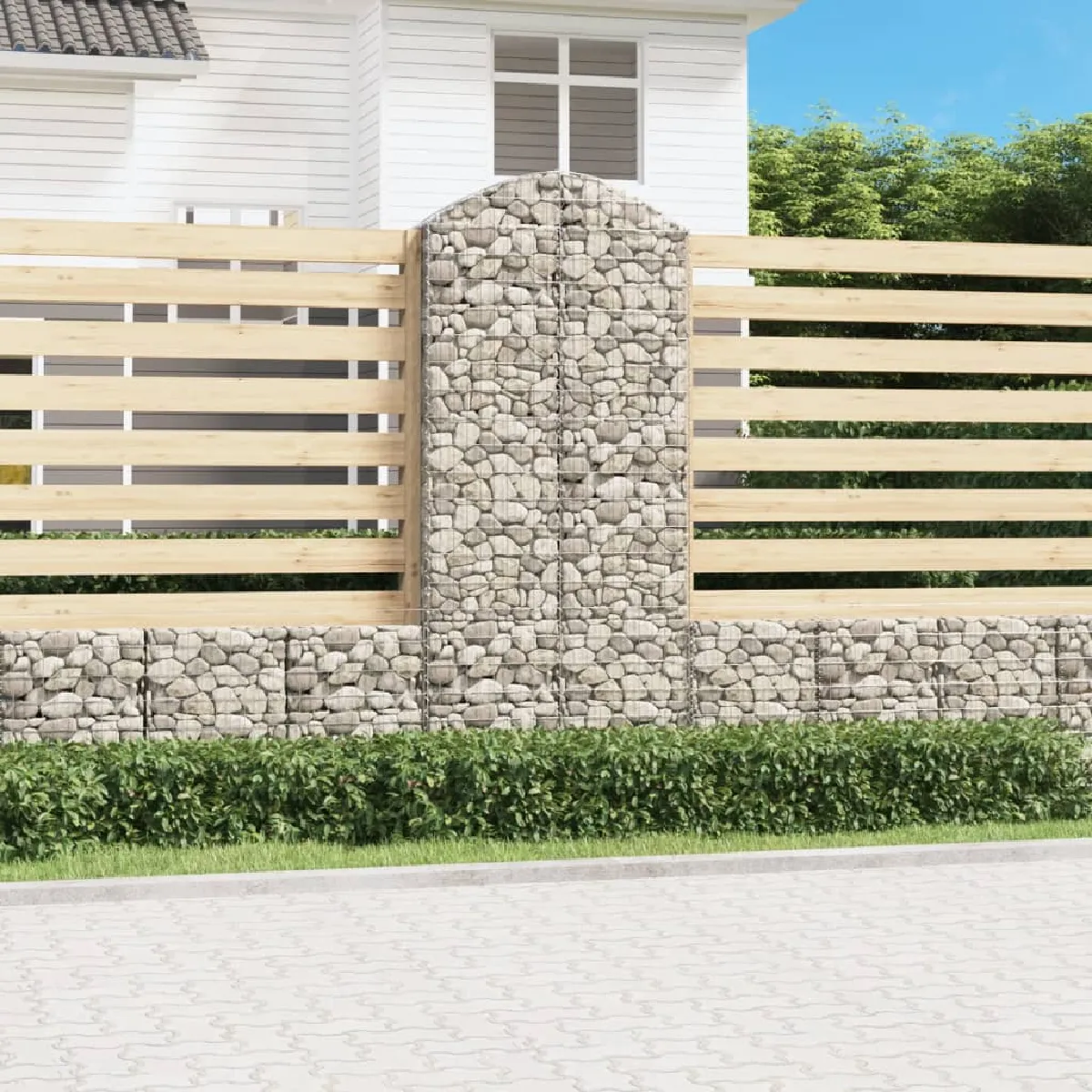 vidaXL Panier de Gabions Arqué Cage à Gabion Mur de Gabion Panier à Pierre Gabion pour Pierre Jardin Patio Extérieur 153431 - vue 2