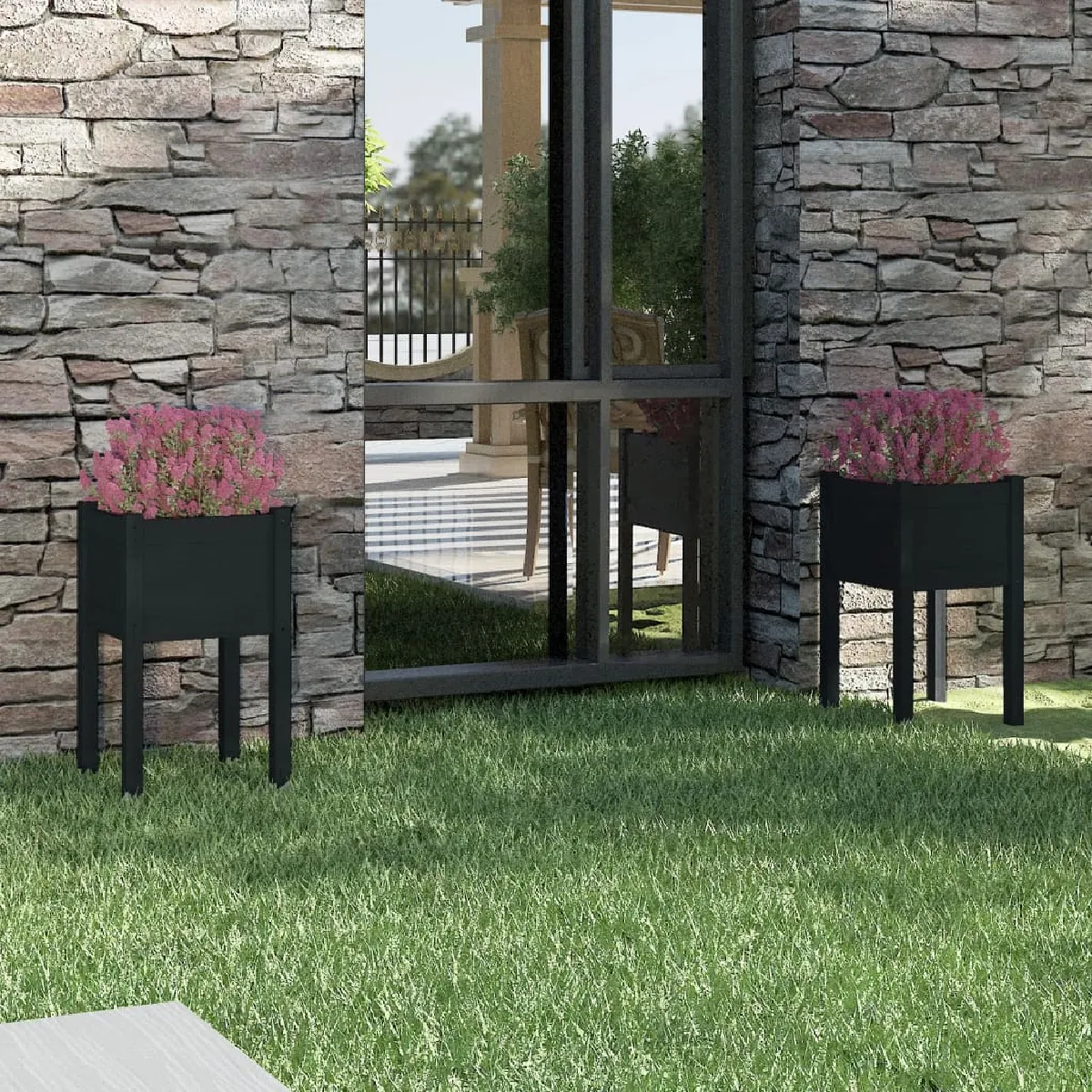 Vidaxl Noir Jardinières D'extérieur 2 Pcs 40X40x70 Cm