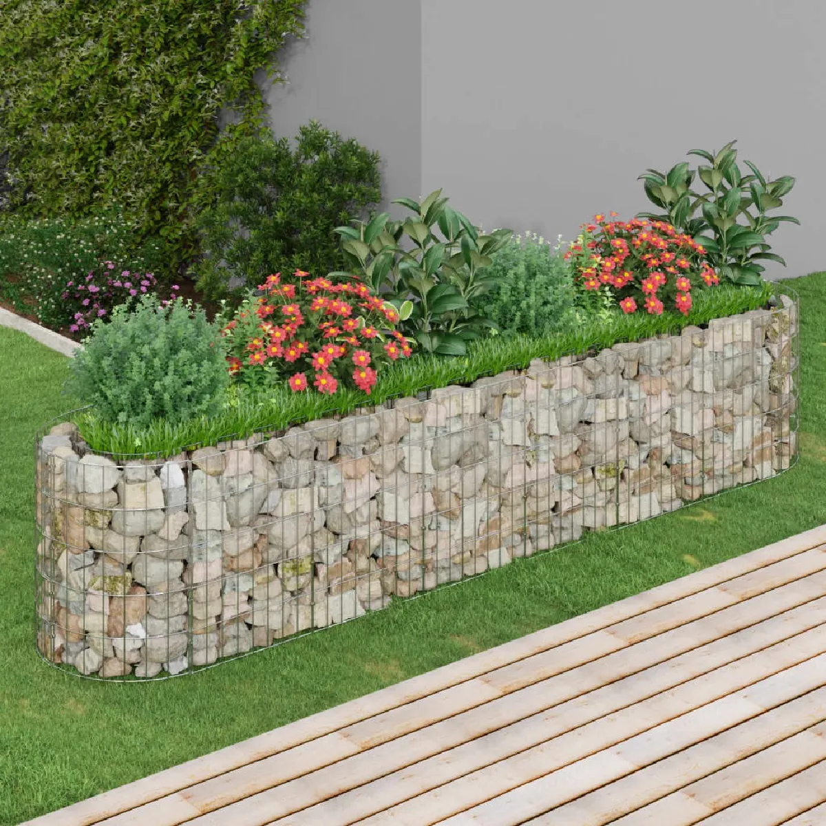 vidaXL Lit Surélevé à Gabion Parterre de Fleurs Support de Plante Jardinière Pot de Fleurs Jardin Terrasse Extérieur Fer 152026
