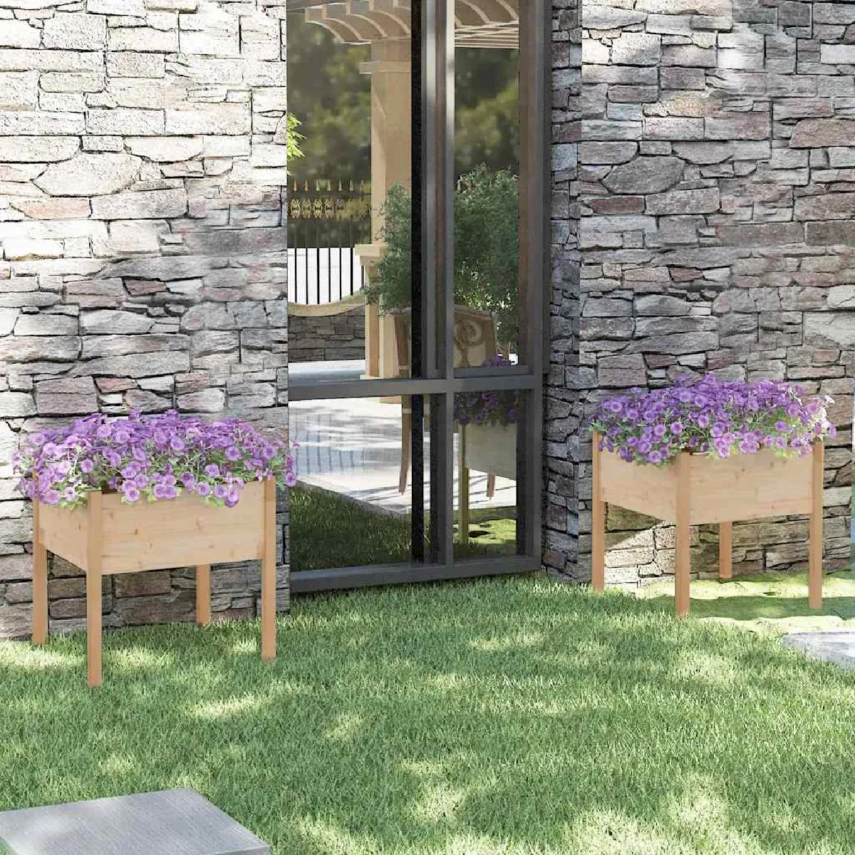 Non Communiqué Gris Vidaxl Jardinières D'extérieur 2 Pcs 70X70x70 Cm Bois De Pin Massif 810810 - Image 3