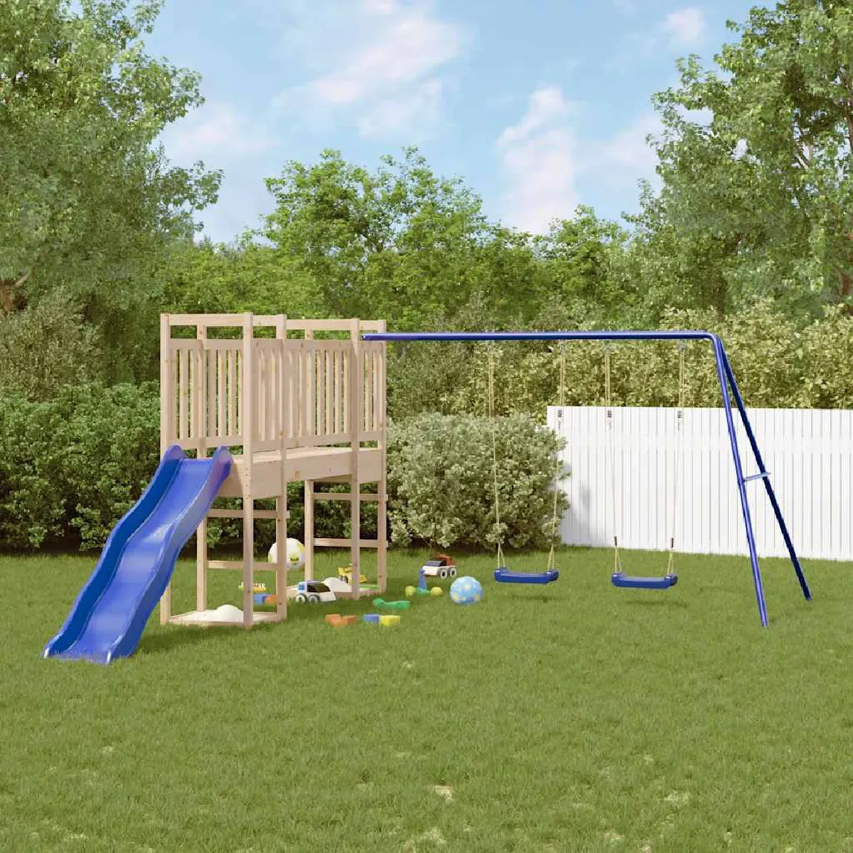 vidaXL Aire de jeux en bois de pin massif avec toboggan