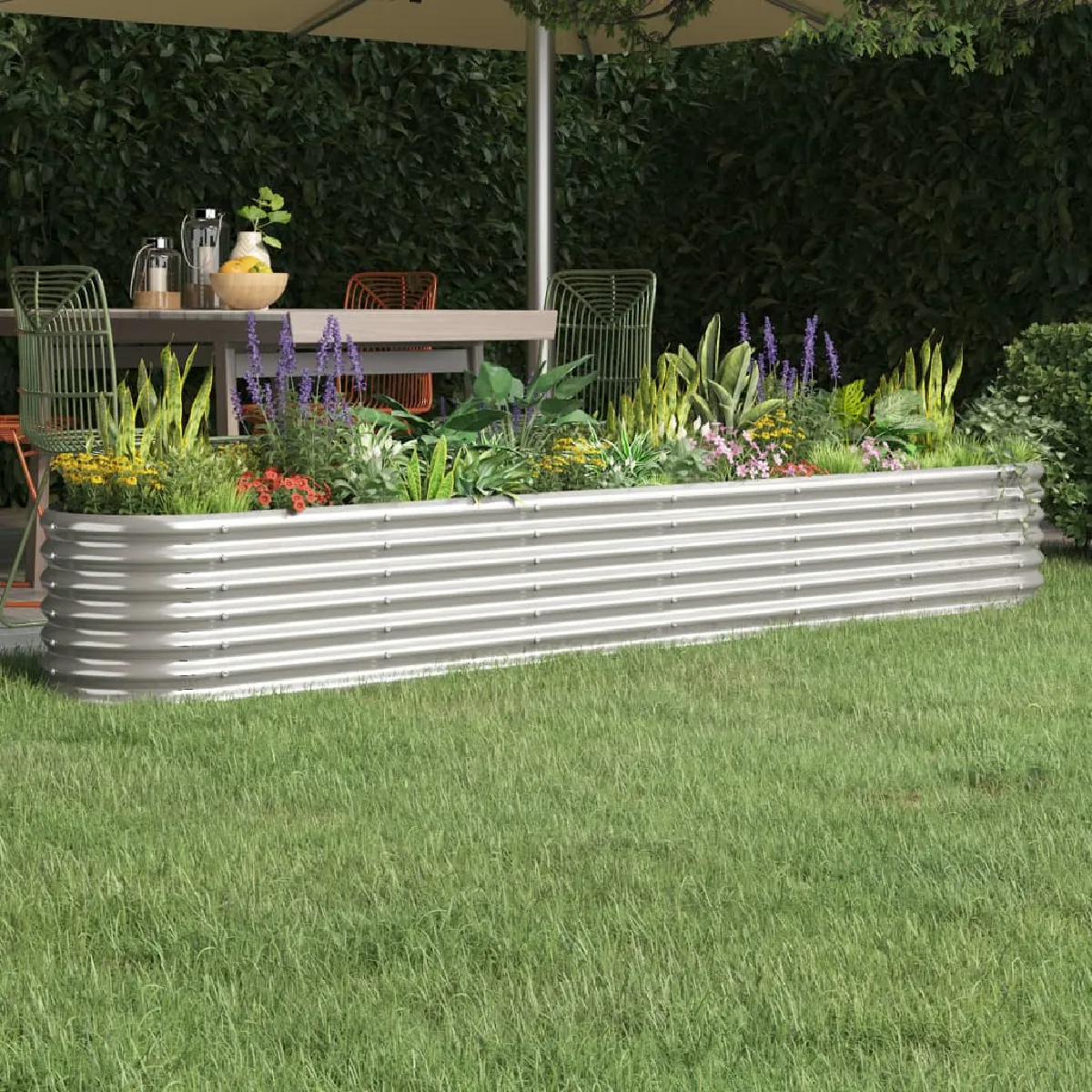 Vidaxl Lit Surélevé de Jardin Pot à Fleurs Boîte à Plantes Lit Surélevé Patio Terrasse Extérieur Acier Galvanisé 260x40x36 cm 318882