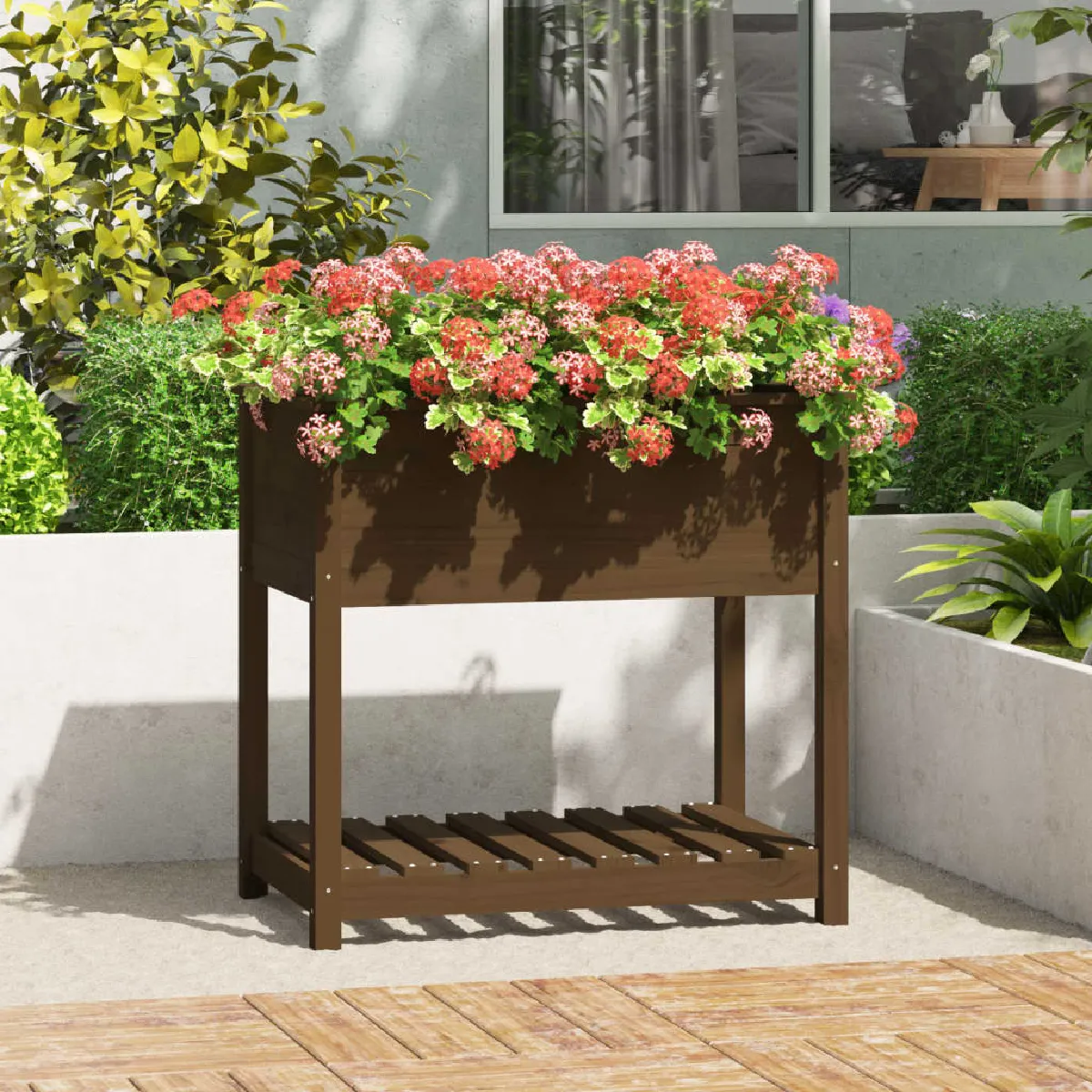 Vidaxl Marron Jardinière Surélevée Avec Étagère