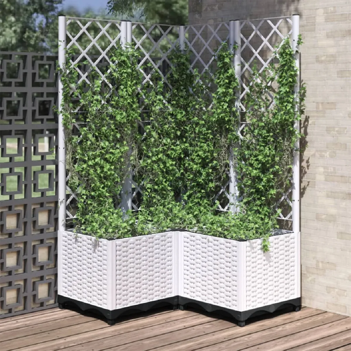 Vidaxl Jardinière avec treillis - Blanc 80x80x136 cm