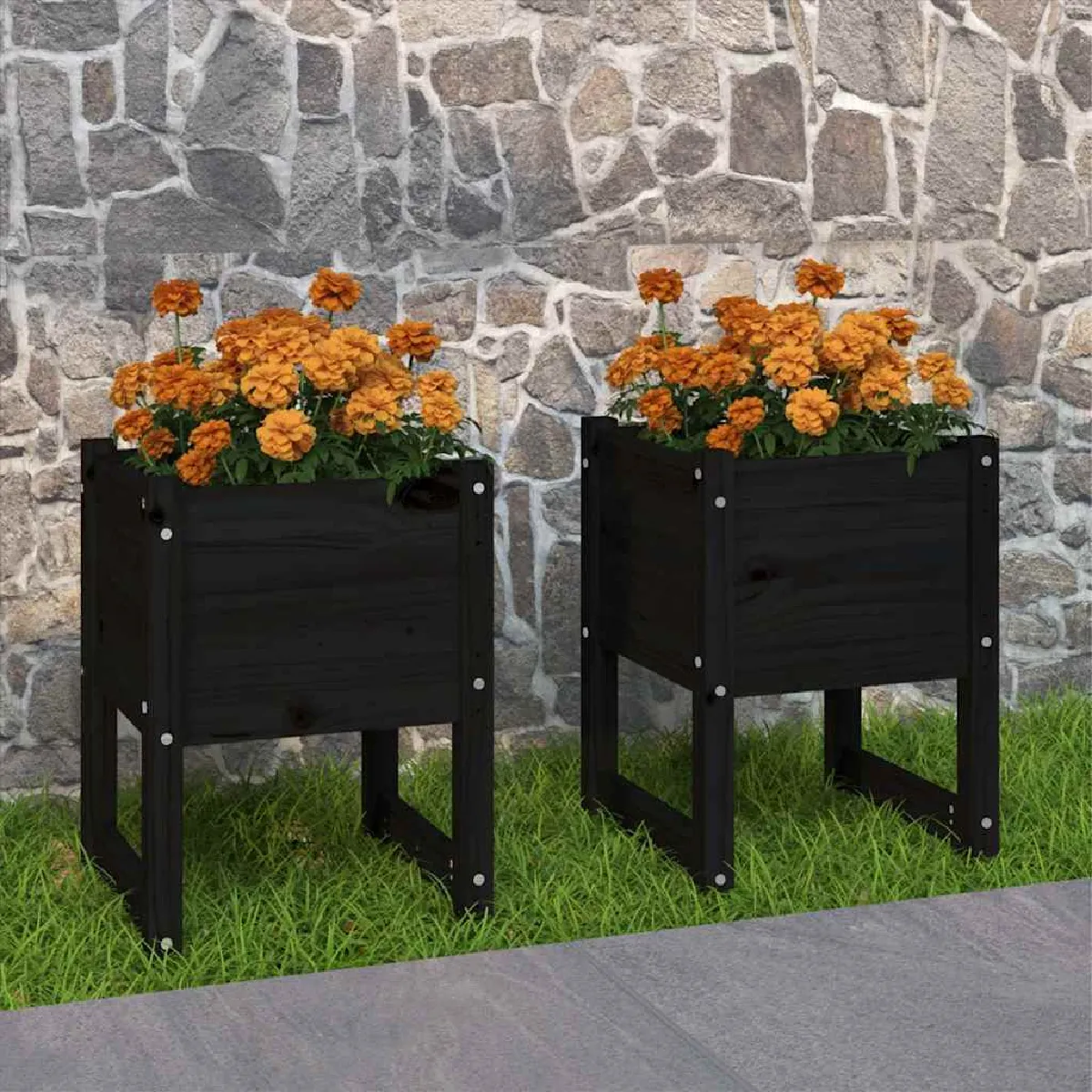 Non Communiqué Noir 822116 Vidaxl Jardinières 2 Pcs 40X40x52,5 Cm Bois Massif De Pin - Image 3