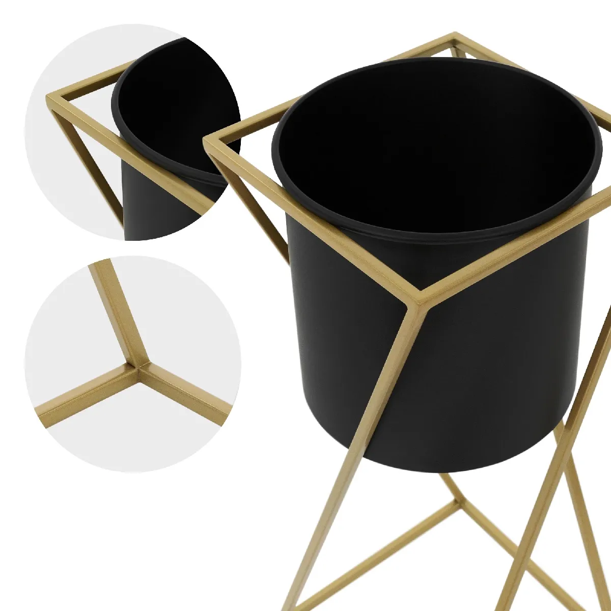 ML-Design Tabourets à Fleurs Set 3X, Métal Doré, 22x22x30 /26x26x60/30x30x90 Cm, Colonnes Supports De Plantes, Porte-Fleur Empilable, Tabourets Pour Pots, Décoration Meuble Salon Bureau